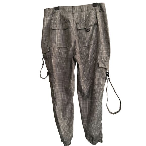 Y2K Skater Grunge W XL Plaid Gray woven Plaid pant cargo Goth Overzized comfy - Picture 3 of 6
